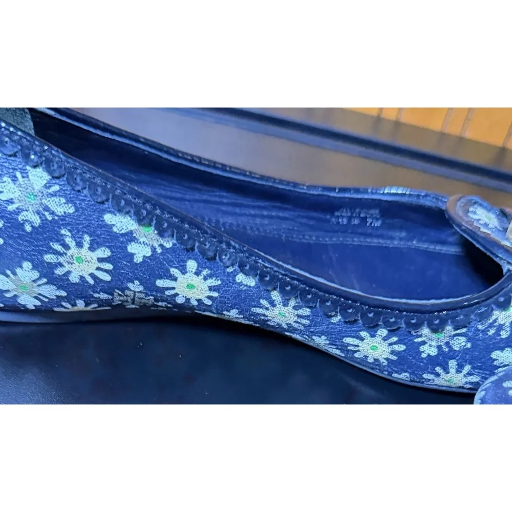 Tory Burch Reva Floral Print Ballet Flats Daisy Leather Women's Size 7 Logo